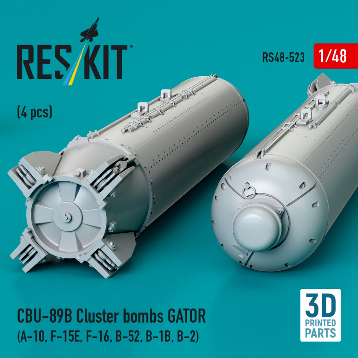RESKIT RS48-0523 Bombes à fragmentation CBU-89B GATOR (4 pièces) (Impression 3D) 1/48 – image 3