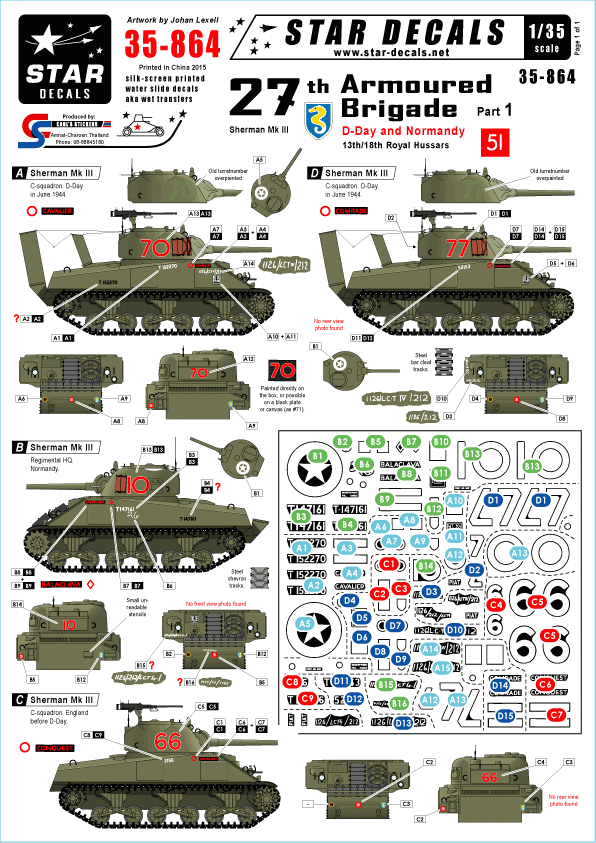 Star Decals 35-864 27e Brigade Blindée n° 1 1/35