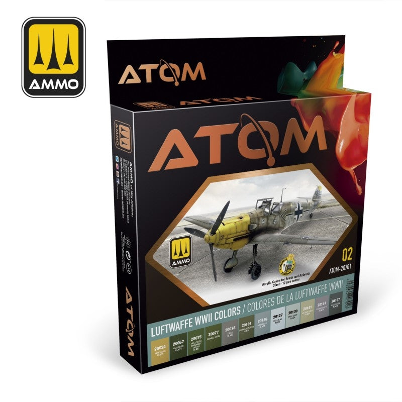 Munitions Mig Jimenez ATOM 20701 Luftwaffe, couleurs Seconde Guerre mondiale, lot de 12 x 20 ml
