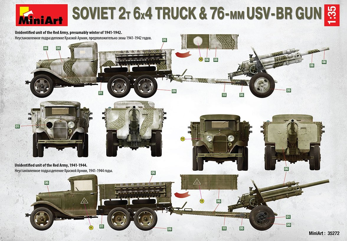 MiniArt 35272 CAMION SOVIETIQUE 2T 6X4 ET PISTOLET USV-BR 76 mm 1/35 – immagine 5