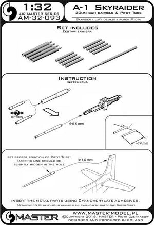 Master AM-32-093 A-1 Skyraider - Canons de 20 mm et tube de Pitot 1/32  – immagine 4