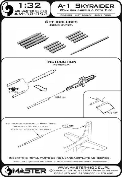 Master AM-32-093 A-1 Skyraider - Canons de 20 mm et tube de Pitot 1/32  – immagine 4