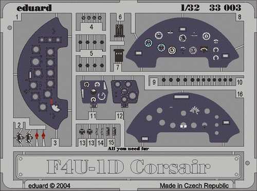 Tableau de bord Eduard 33003 F4U-1 TRUMPETER 1/32