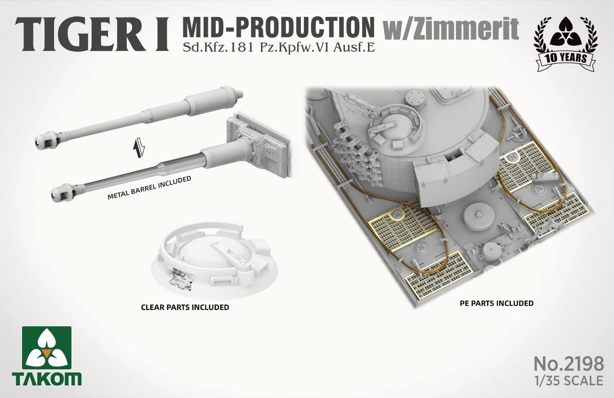 Takom 2198 Tiger I Mid-Production avec Zimmerit Sd.Kfz. 181 Pz.Kpfw. VIAusf. E 1/35 – immagine 4