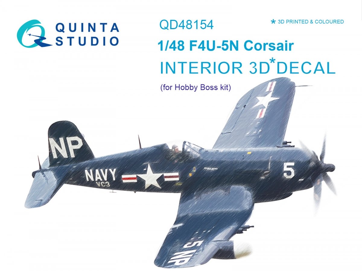 Quinta Studio QD48154 F4U-5N 3D-Printed &amp; colored Interior on decal paper (for Hobby Boss kit) 1/48