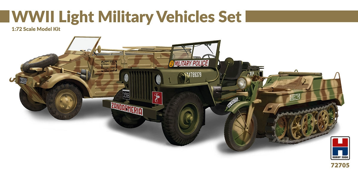 Hobby 2000 72705 Coffret de véhicules militaires légers de la Seconde Guerre mondiale – Academy + CARTOGRAF 1/72