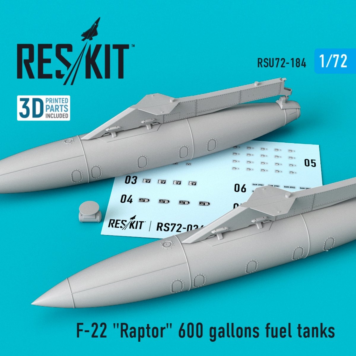 RESKIT RSU72-0184 F-22 « RAPTOR » RÉSERVOIRS DE CARBURANT DE 600 GALLONS 1/72