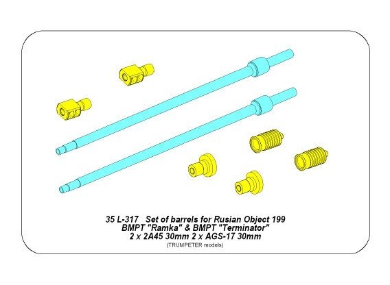 Aber 35L-317 Jeu de canons pour BMPT Object 199 « Ramka » Terminator : 2 x 2A45 mm, 2 x AGS-17 30 mm, échelle 1/35 – immagine 4