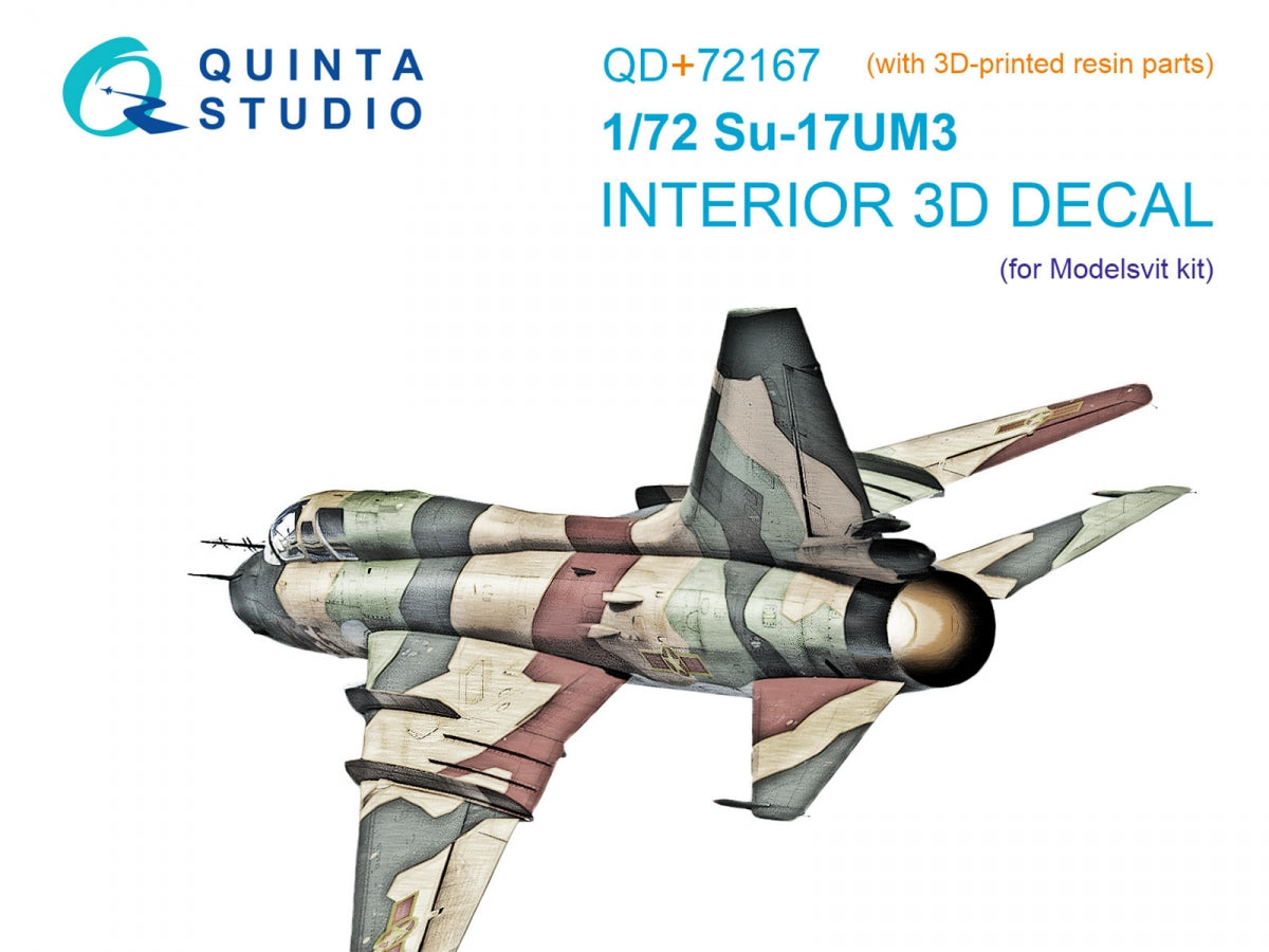 Intérieur imprimé en 3D et coloré sur papier décalcomanie (Modelsvit) pour le Su-17UM3 de Quinta Studio QD+72167 (avec pièce en résine imprimée en 3D) à l'échelle 1/72