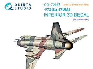 Intérieur imprimé en 3D et coloré sur papier décalcomanie (Modelsvit) pour le Su-17UM3 de Quinta Studio QD+72167 (avec pièce en résine imprimée en 3D) à l&amp;#39;échelle 1/72