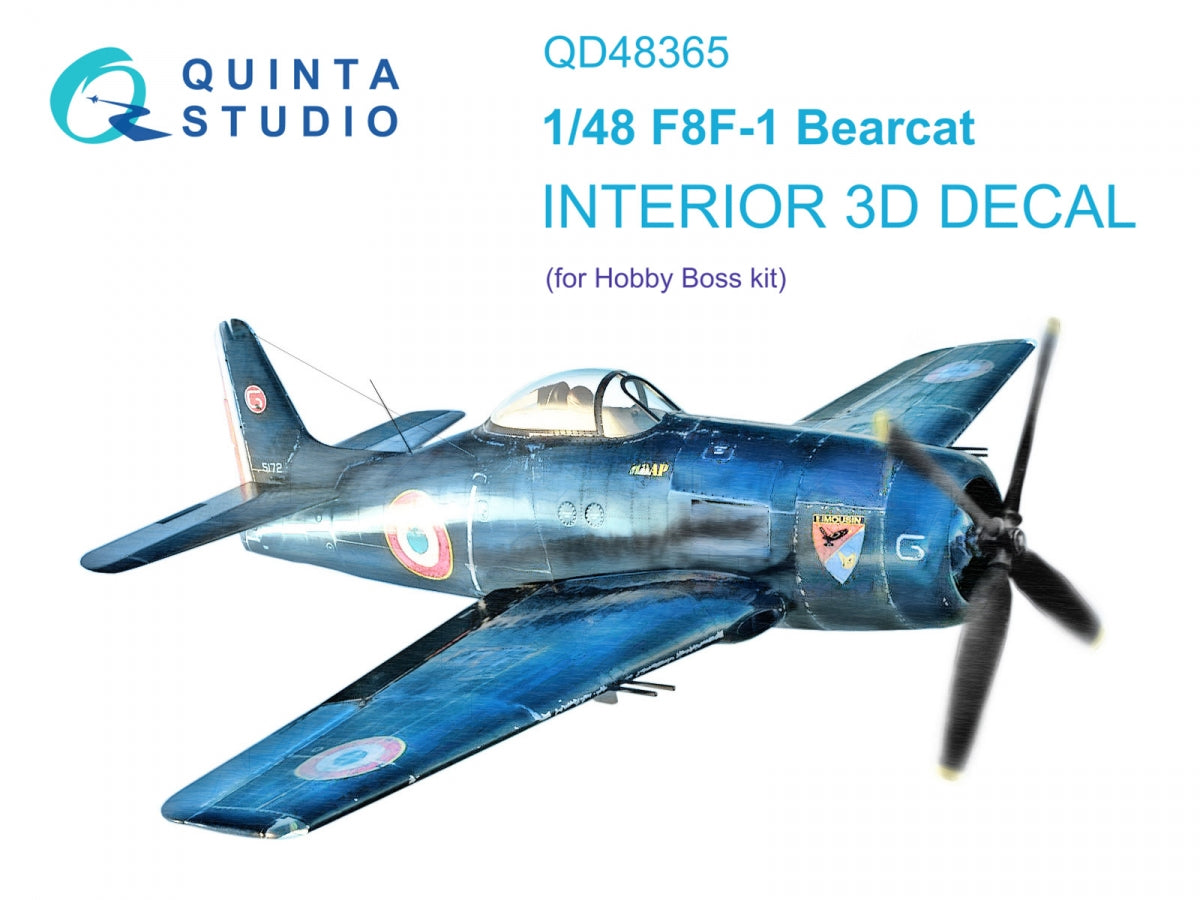 Intérieur imprimé en 3D et coloré sur papier décalcomanie Quinta Studio QD48365 F8F-1 Bearcat (Hobby Boss) 1/48