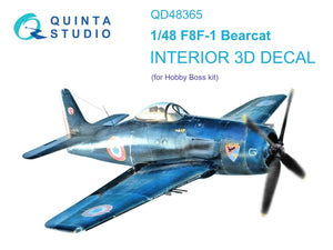 Intérieur imprimé en 3D et coloré sur papier décalcomanie Quinta Studio QD48365 F8F-1 Bearcat (Hobby Boss) 1/48