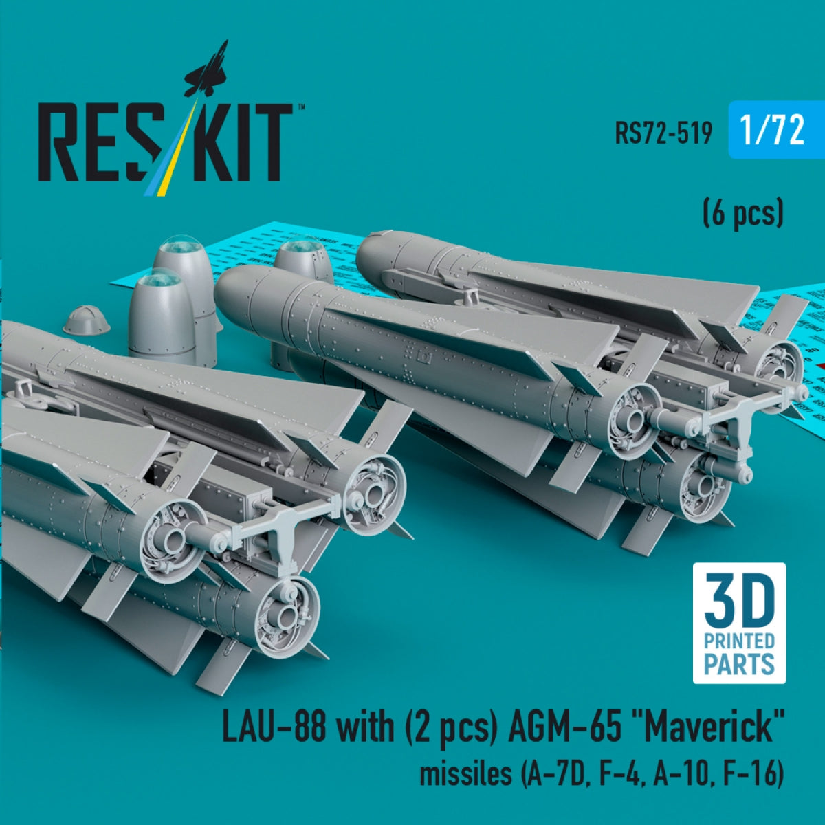 RESKIT RS72-0519 LAU-88 avec (2 pcs) missiles AGM-65 « Maverick » (6 pcs) (Impression 3D) 1/72 – image 2