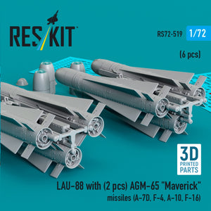 RESKIT RS72-0519 LAU-88 avec (2 pcs) missiles AGM-65 « Maverick » (6 pcs) (Impression 3D) 1/72 – image 2