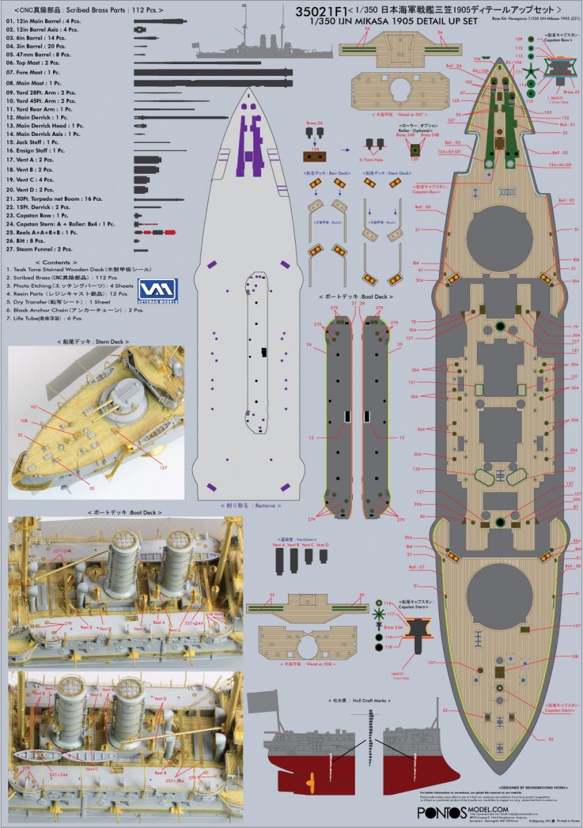 Pontos 35021F1 IJN Mikasa 1905 Ensemble de détail (1/350) – Bild 2