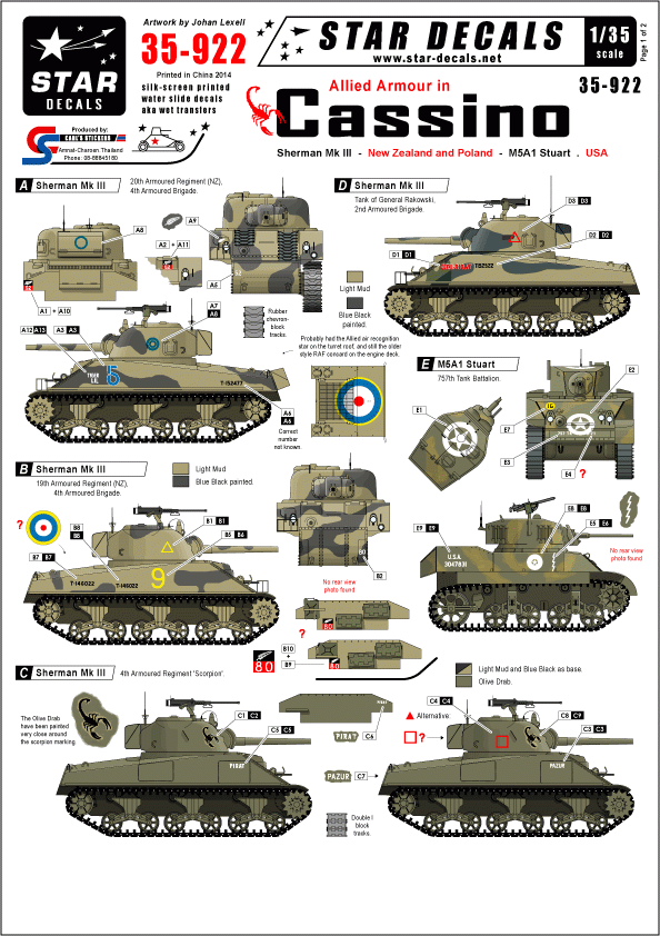 Star Decals 35-922 Blindés alliés à Cassino n° 1 1/35
