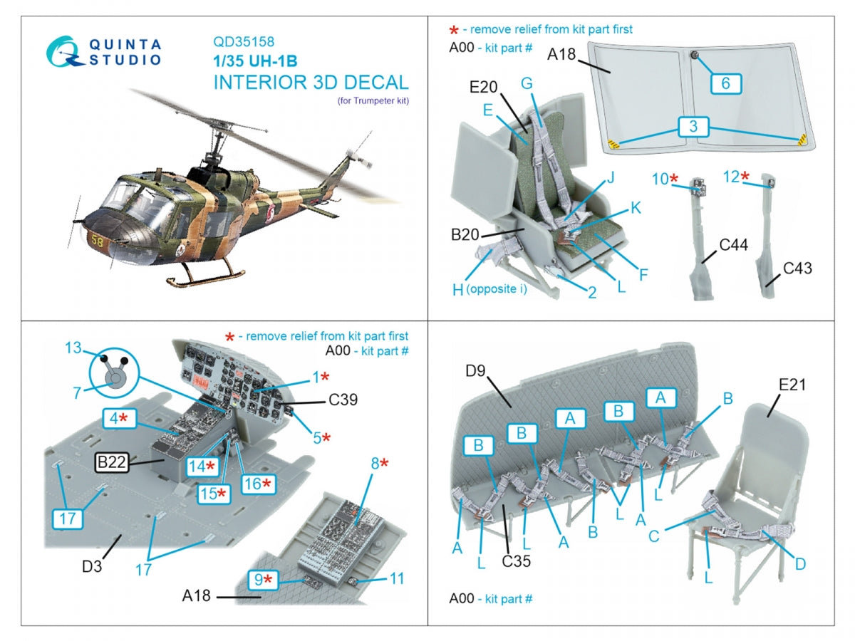 Intérieur imprimé en 3D et coloré pour UH-1B (Trumpeter) de Quinta Studio QD35158, échelle 1/35 – immagine 2