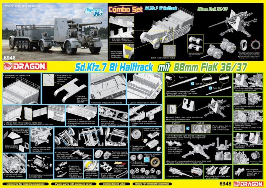 Dragon 6948 Sd.Kfz.7 8(t) Halftrack + 88mm FlaK 36/37 1/35 – immagine 2