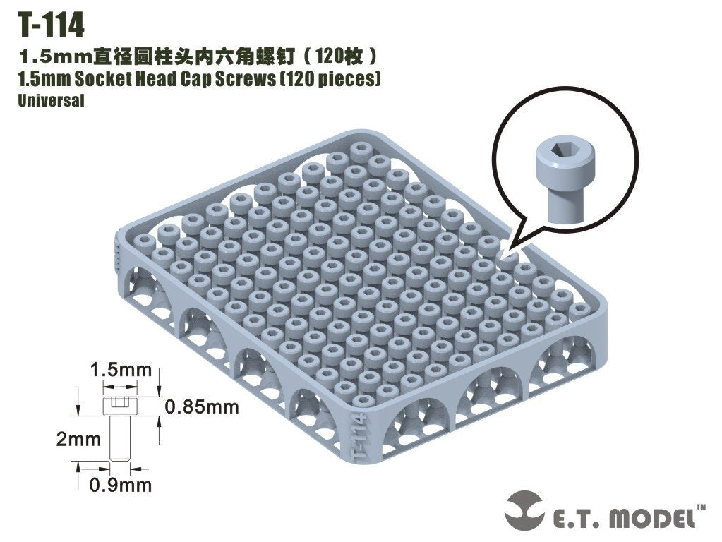 Vis à tête cylindrique creuse ET modèle T-114, 1,5 mm, 120 pièces