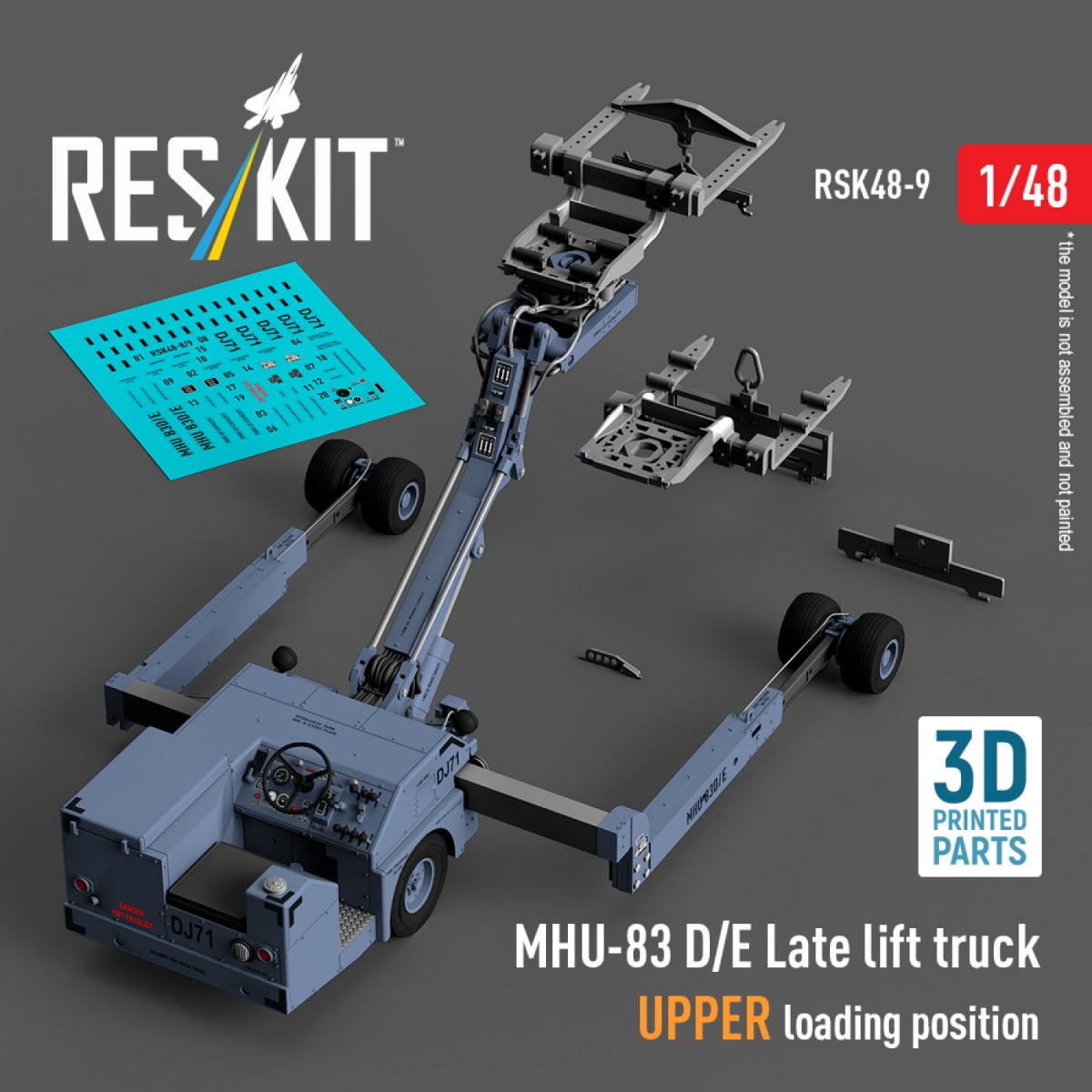 RESKIT RSK48-0009 MHU-83 D/E Chariot élévateur tardif, position de chargement supérieure (kit de modèle imprimé en 3D) 1/48 
