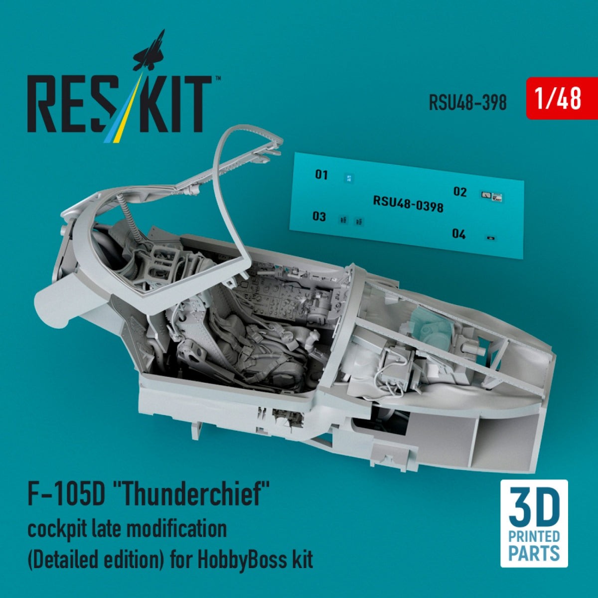 RESKIT RSU48-0398 F-105D « Thunderchief » cockpit modification tardive (édition détaillée) pour kit HobbyBoss (impression 3D) 1/48