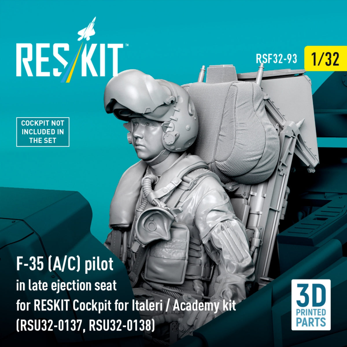 RESKIT RSF32-0093 F-35 (A/C) pilot in late ejection seat for RESKIT Cockpit for Italeri / Academy kit (RSU32-0137, RSU32-0138) (3D Printed) 1/32