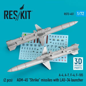 RESKIT RS72-0451 Missiles AGM-45 « SHRIKE » avec lanceur LAU-34 (2 pièces) (Impression 3D) 1/72