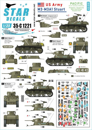Star Decals 35-C1221 M3 et M3A1 Stuart. Armée américaine, échelle 1/35