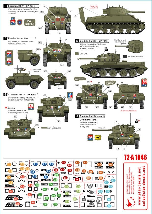 Star Decals 72-A1046 Artillerie royale n° 2. Spécial 75e anniversaire du Débarquement. Chars d&amp;#39;opérations - Sherman, Cromwell et Humber SC 1/72 – Bild 2