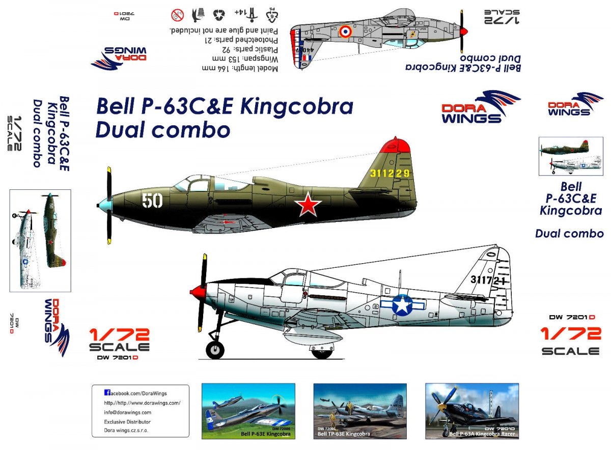 Dora Wings 7201D Bell P-63C&amp;amp;E Kincobra Dual combo 2 en 1 1/72 – image 2