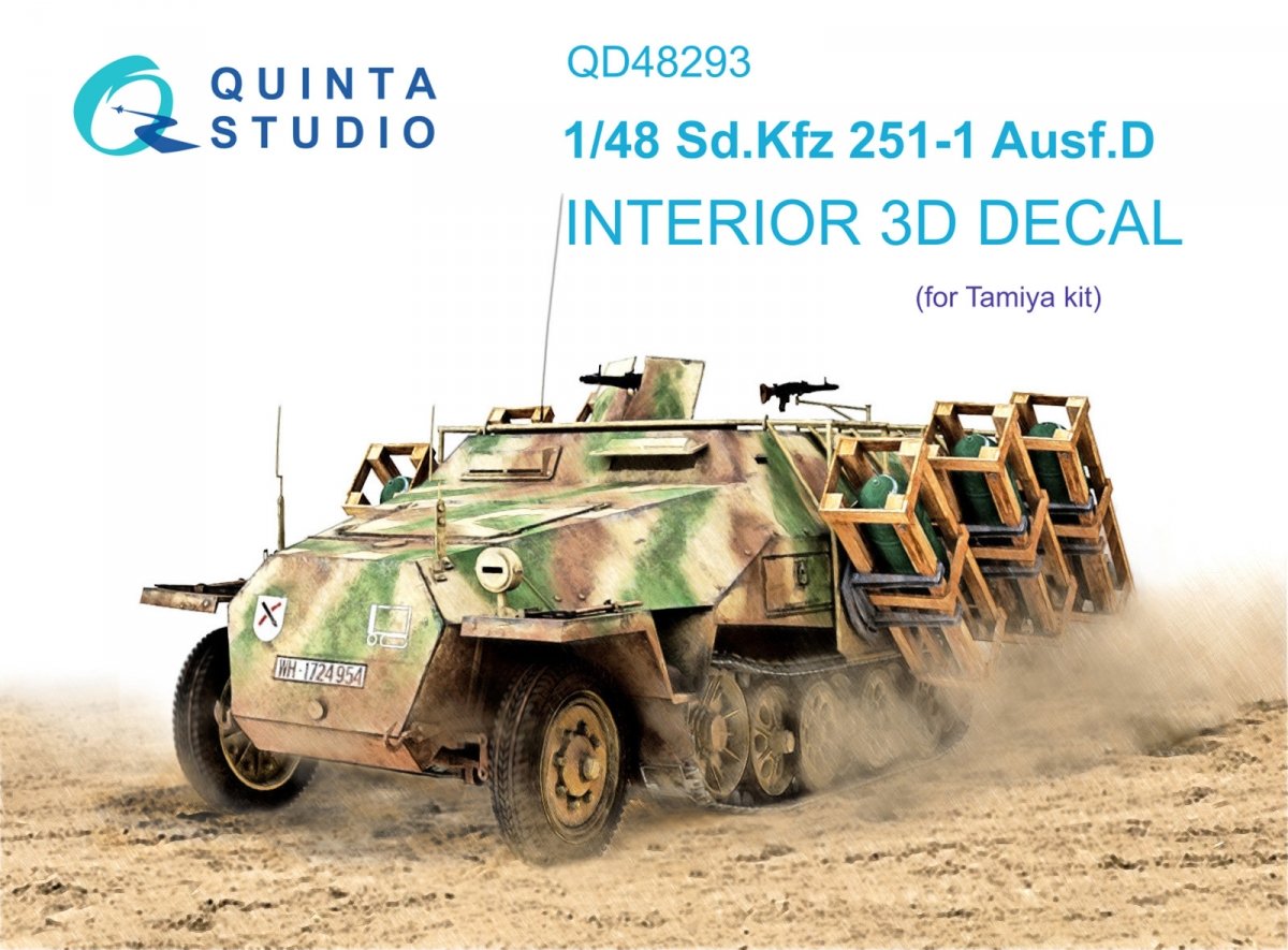 Intérieur imprimé en 3D et coloré sur papier décalcomanie Quinta Studio QD48293 Sd.Kfz 251/1 Ausf.D (Tamiya) 1/48