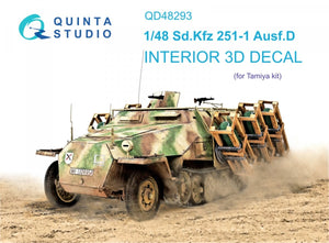 Intérieur imprimé en 3D et coloré sur papier décalcomanie Quinta Studio QD48293 Sd.Kfz 251/1 Ausf.D (Tamiya) 1/48