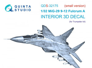 Intérieur imprimé en 3D et coloré sur papier décalcomanie Quinta Studio QDS-32175 MiG-29 9-12 Fulcrum A (Trumpeter) (Petite version) 1/32