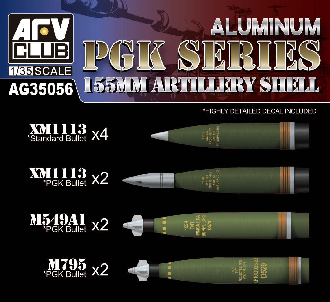 Obus d'artillerie en aluminium AFV Club AG35056 série PGK 155 mm, échelle 1/35