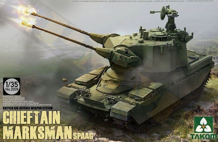 Takom 2039 SYSTÈME D&amp;#39;ARME DE DÉFENSE AÉRIENNE BRITANNIQUE CHEF MARQUEUR SPAAG 1/35