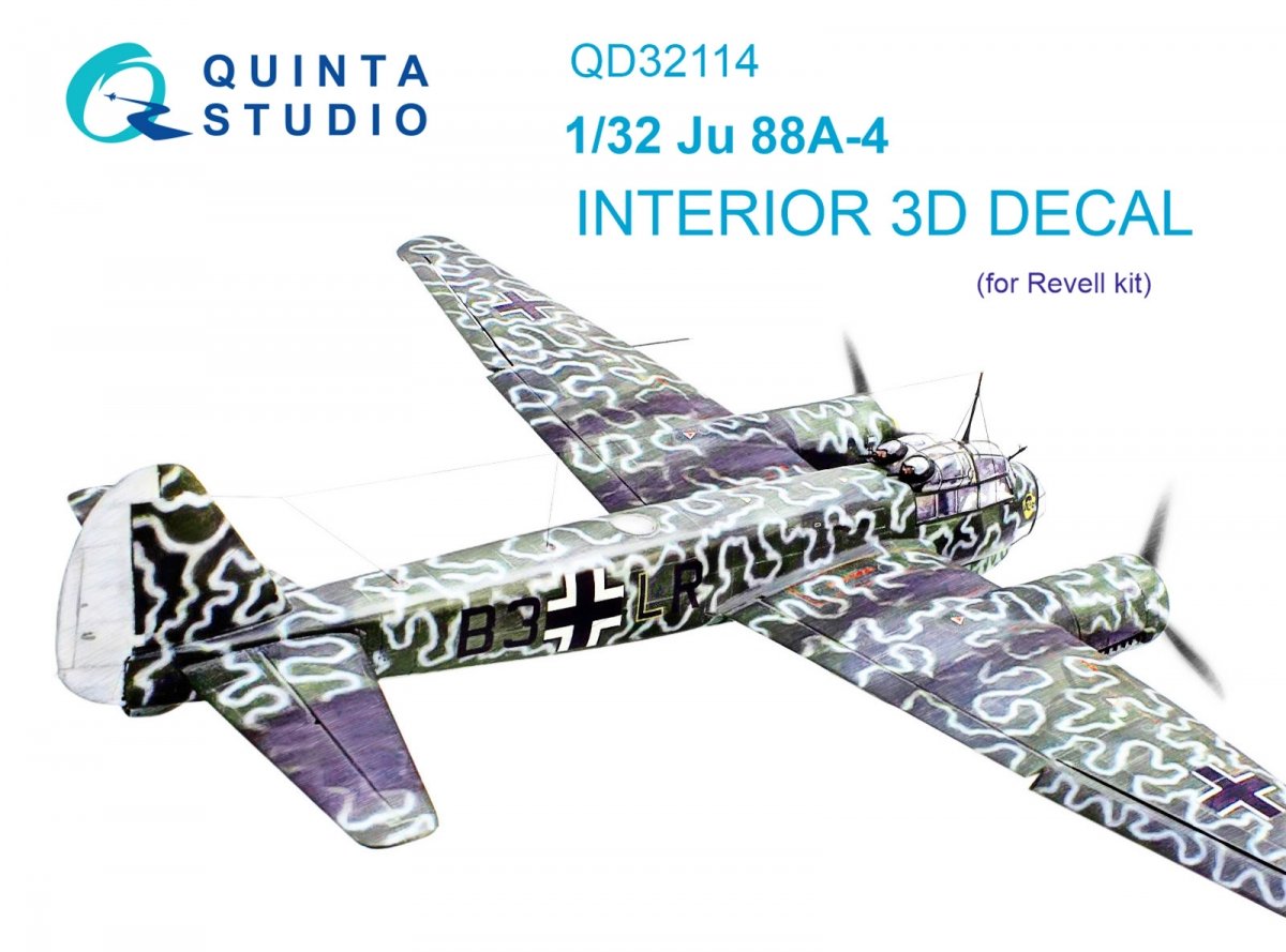 Quinta Studio QD32114 Ju 88A-4 3D-Printed &amp; colored Interior on decal paper (Revell) 1/32