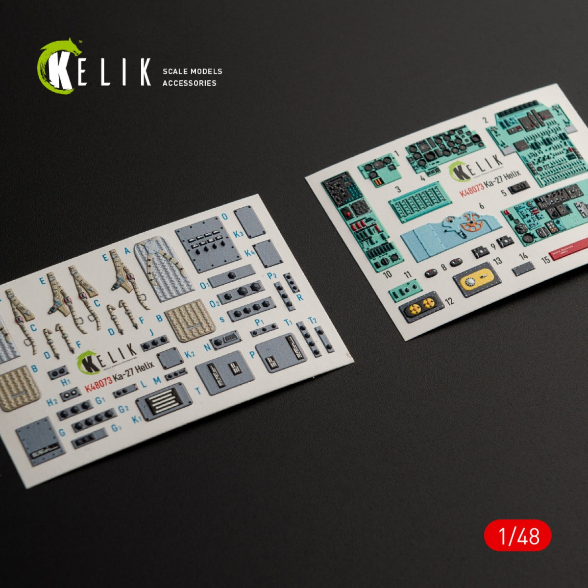 Décalcomanies 3D pour l&amp;#39;intérieur du Ka-27 Helix (KELIK K48073) pour la maquette HobbyBoss au 1/48