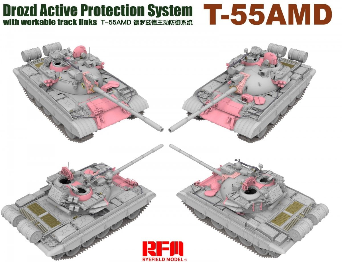 Maquette Rye Field 5091 T-55AMD Drozd APS avec chenilles fonctionnelles, échelle 1/35 – image 5