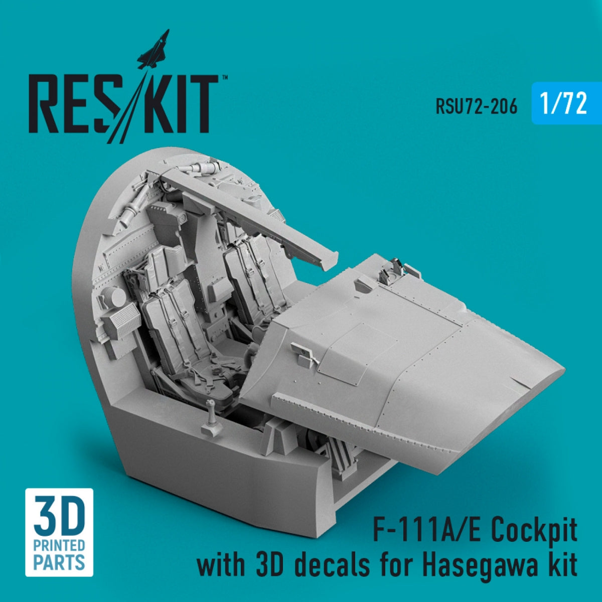 RESKIT RSU72-0206 COCKPIT F-111A/E AVEC DÉCALCOMANIES 3D POUR MAQUETTE HASEGAWA (IMPRIMÉE EN 3D) 1/72