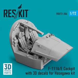 RESKIT RSU72-0206 COCKPIT F-111A/E AVEC DÉCALCOMANIES 3D POUR MAQUETTE HASEGAWA (IMPRIMÉE EN 3D) 1/72