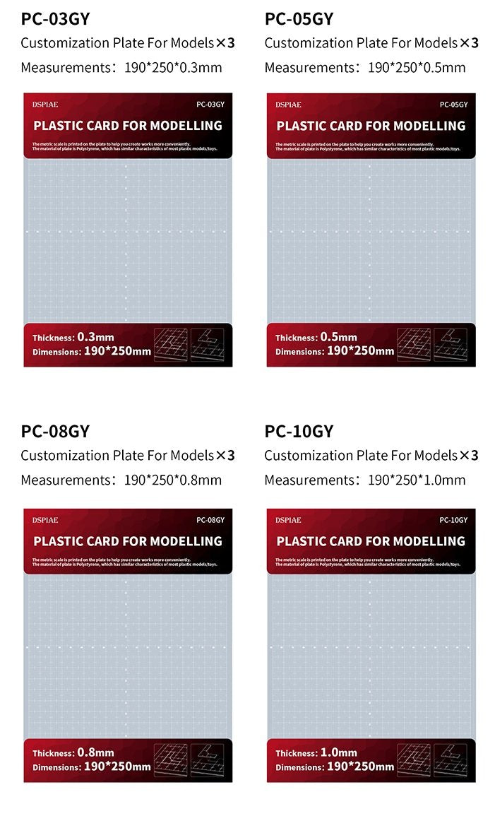 Plaque de personnalisation DSPIAE PC-03GY pour maquettes 0,3 mm (190 x 250 mm) - Lot de 3 cartes plastiques