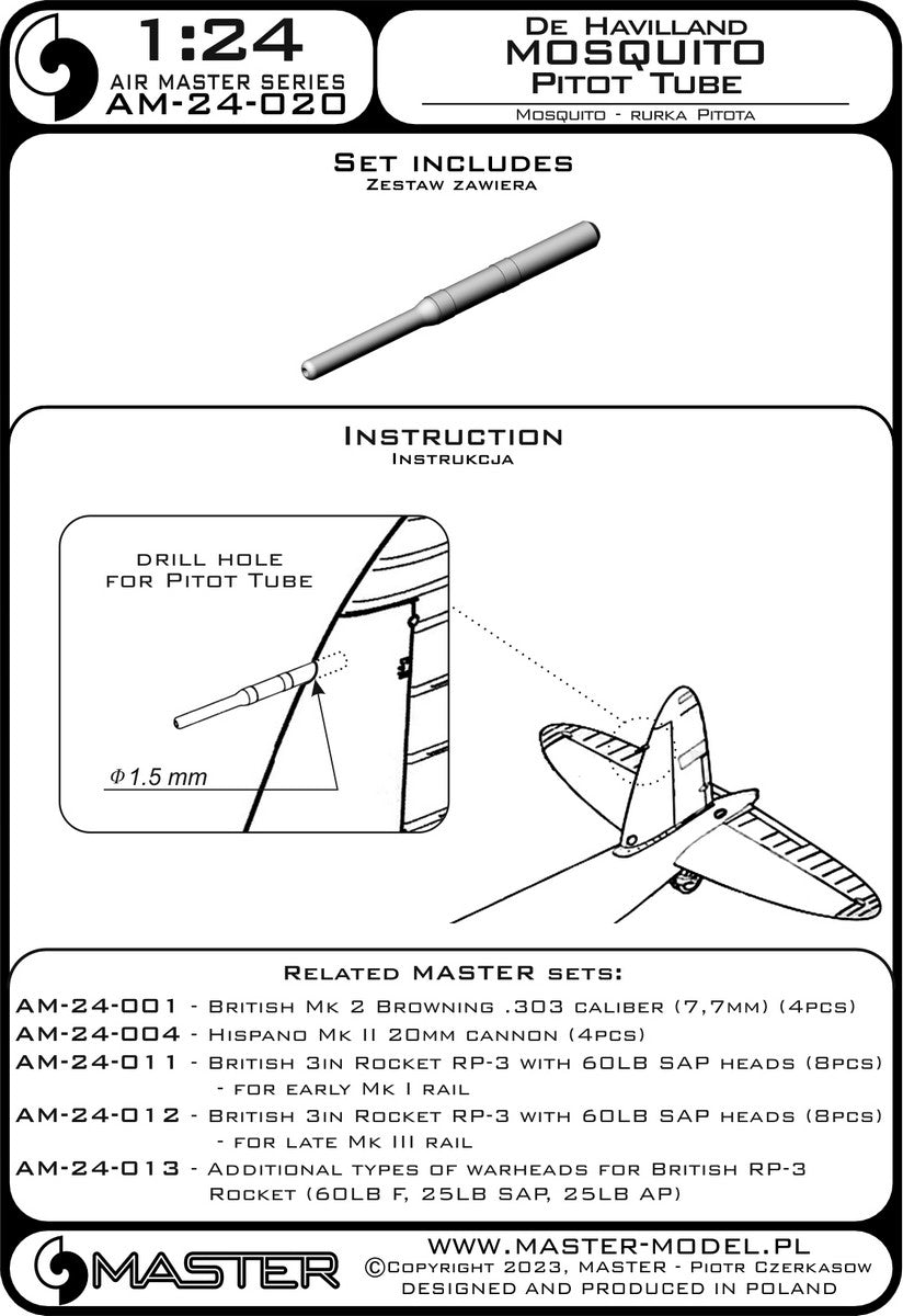 Master AM-24-020 De Havilland Mosquito - Tube de Pitot 1/24 – Bild 3