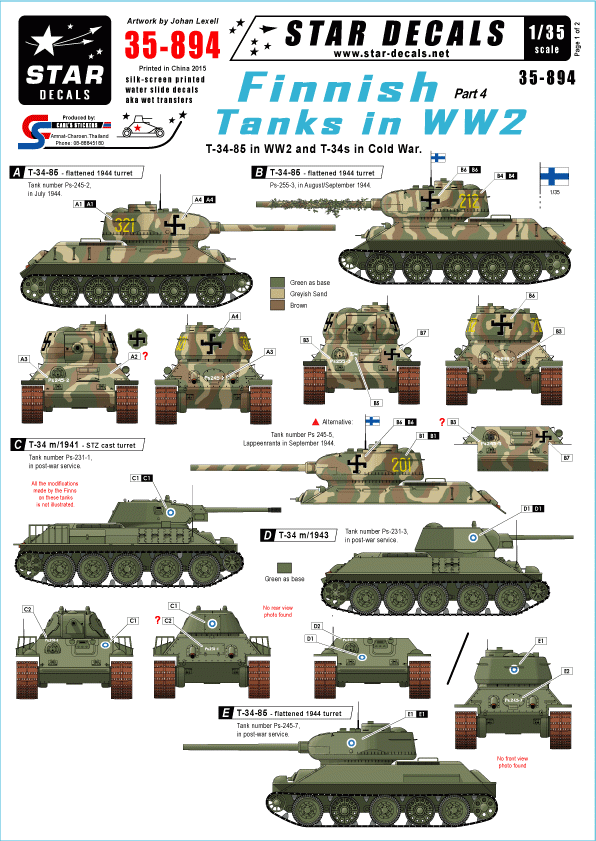 Star Decals 35-894 Chars finlandais de la Seconde Guerre mondiale, partie 4, échelle 1/35