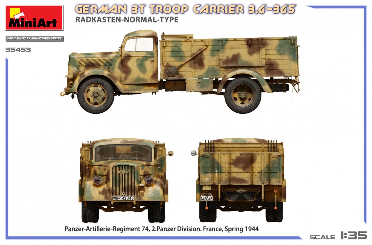 Miniart 35453 Transport de troupes allemand de 3 tonnes 3.6-36S Radkasten-Normal-Type 1/35 – imagen 7