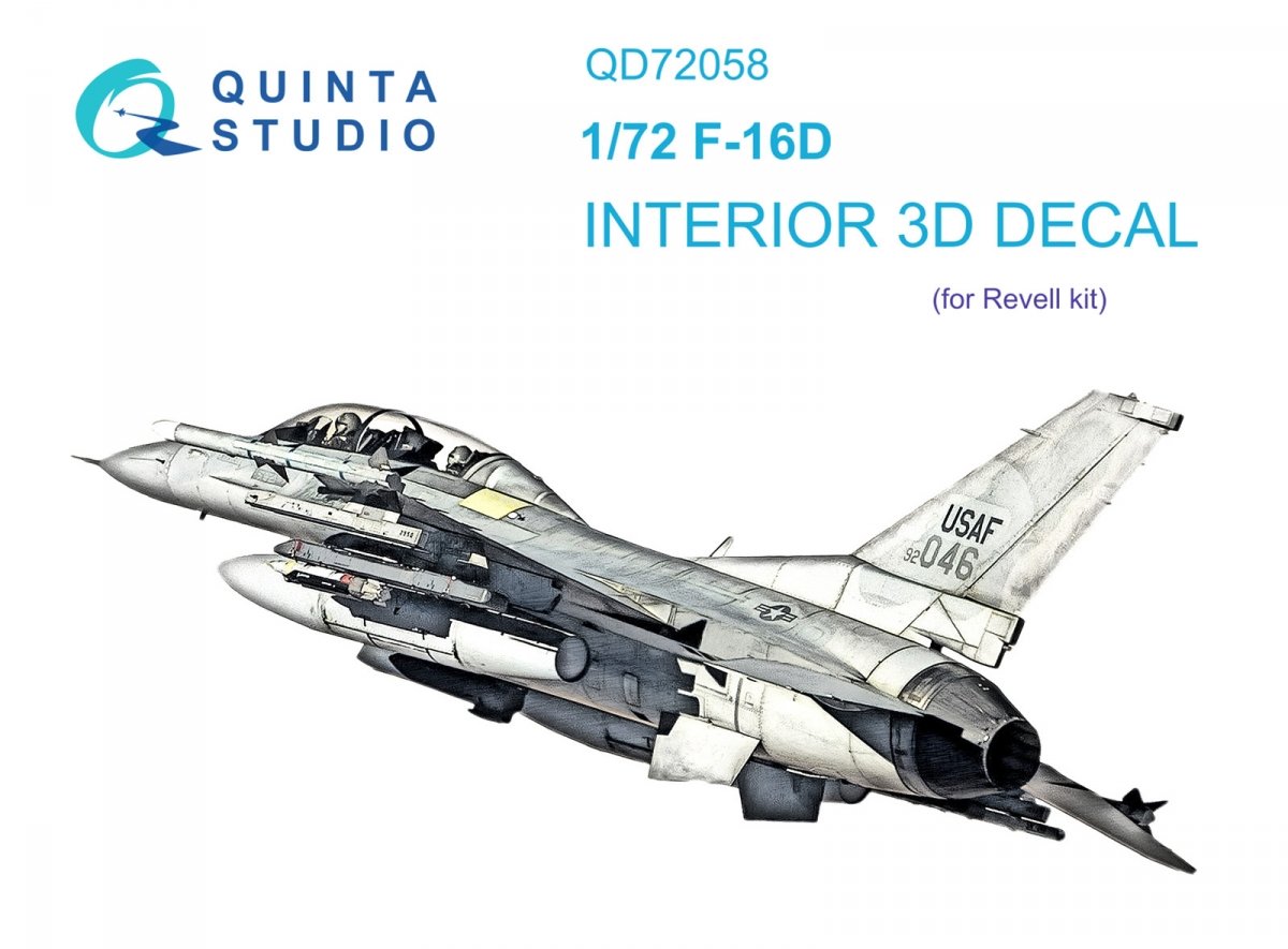 Quinta Studio QD72058 F-16D 3D-Printed &amp; colored Interior on decal paper (Revell) 1/72