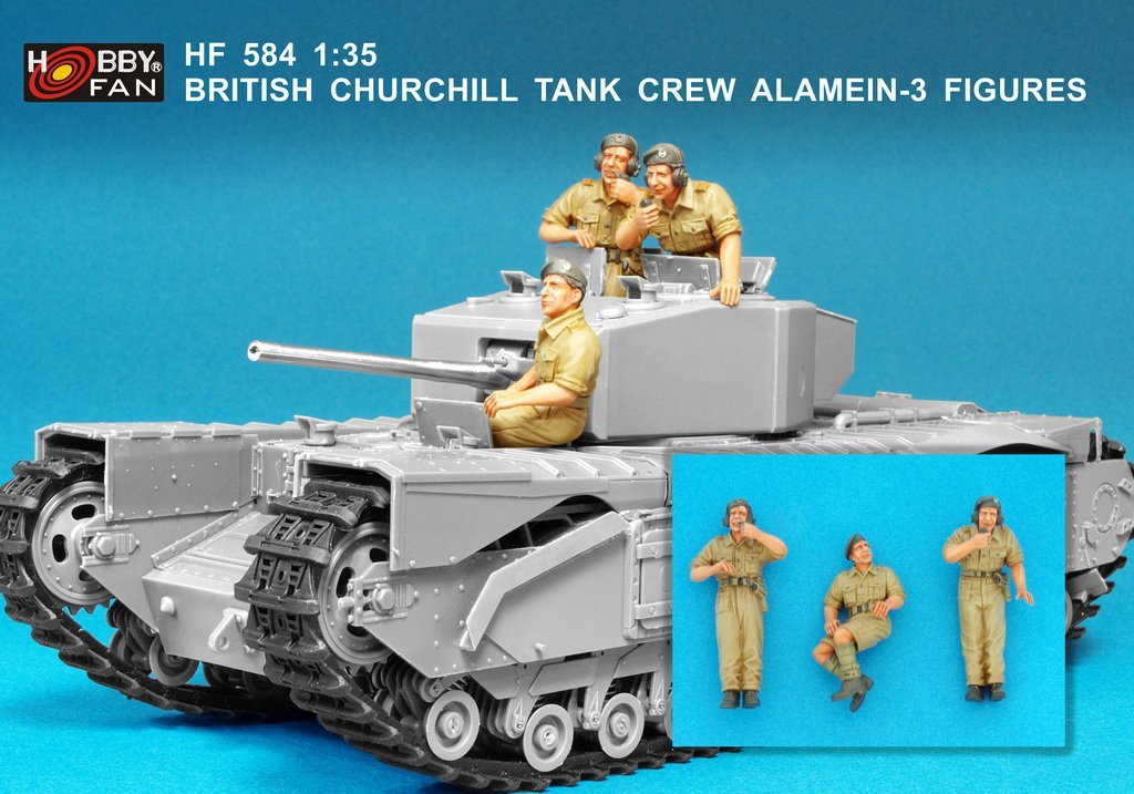 Hobby Fan HF584 ÉQUIPAGE DE CHAR BRITANNIQUE CHURCHILL ALAMEIN - 3 FIGURINES