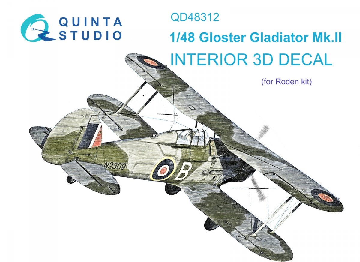 Intérieur imprimé en 3D et coloré sur papier décalcomanie (Roden) pour Gloster Gladiator MKII (Quinta Studio QD48312) à l&amp;#39;échelle 1/48