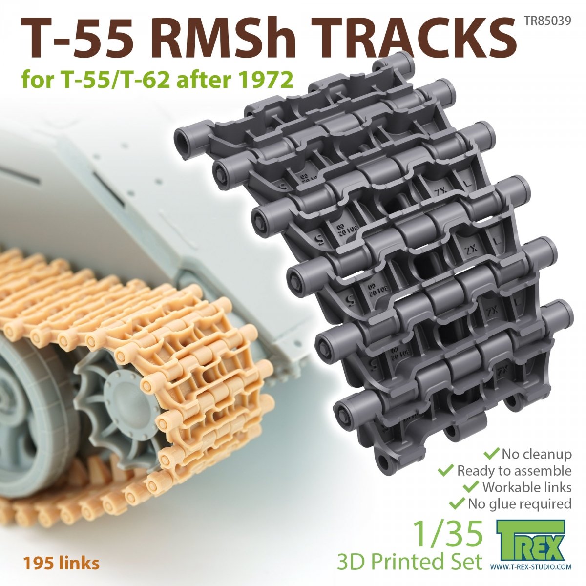 Chenilles T-Rex Studio TR85039 T-55 RMSh pour T-55/T-62 après 1972, échelle 1/35