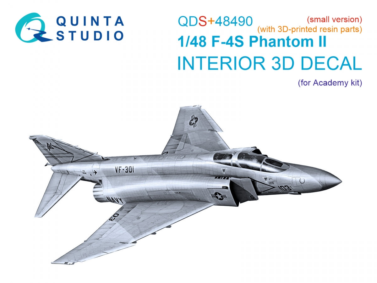 Quinta Studio QDS+48490 F-4S Phantom II Intérieur imprimé en 3D et coloré sur papier décalcomanie (Academy) (Petite version) (avec pièces en résine imprimées en 3D) 1/48