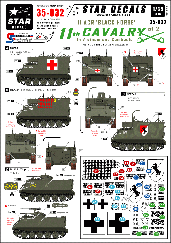 Star Decals 35-932 11e régiment de cavalerie au Vietnam et au Cambodge 2 1/35